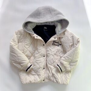 Zara Gray and Cream Quilted Jacket with Hood